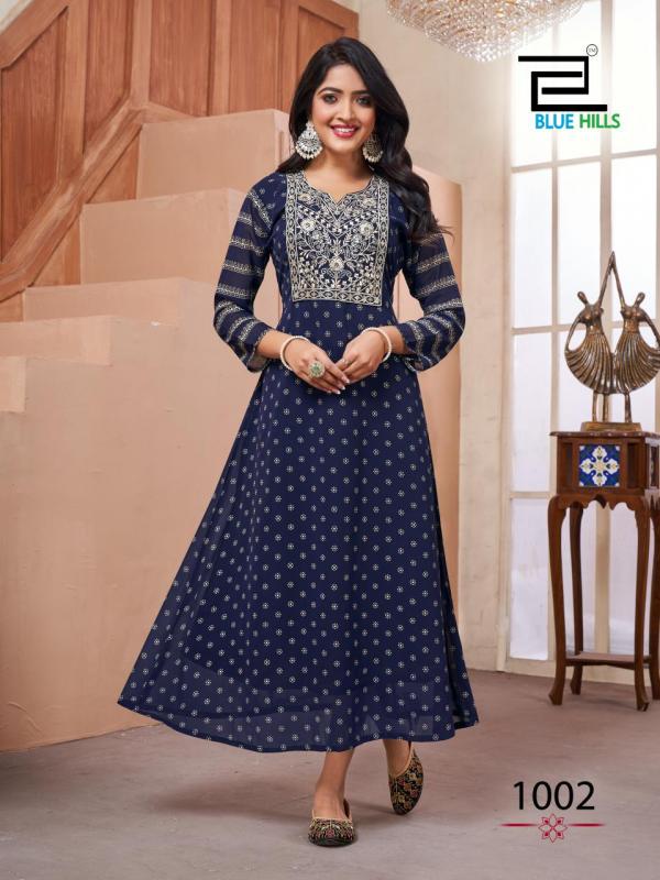 Blue Hills Lakme Georgette Foil Printed Long Kurti Collection